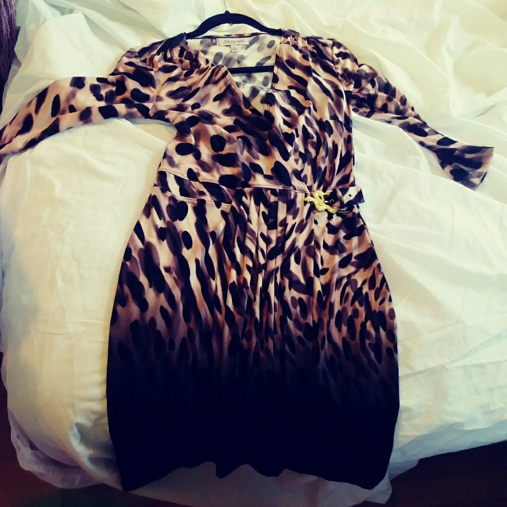 JLo Faux Wrap dress Mauve to Black Ombre w- gold S